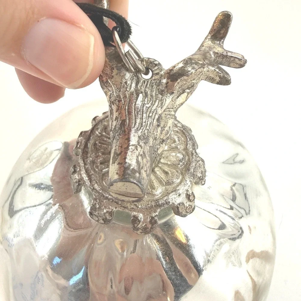 Mercury Glass Ornament Silver‎ Stag Deer Head Hammered Bauble